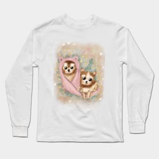 Cute colorful illustrations in retro style. Beautiful fluffy puppies. Long Sleeve T-Shirt